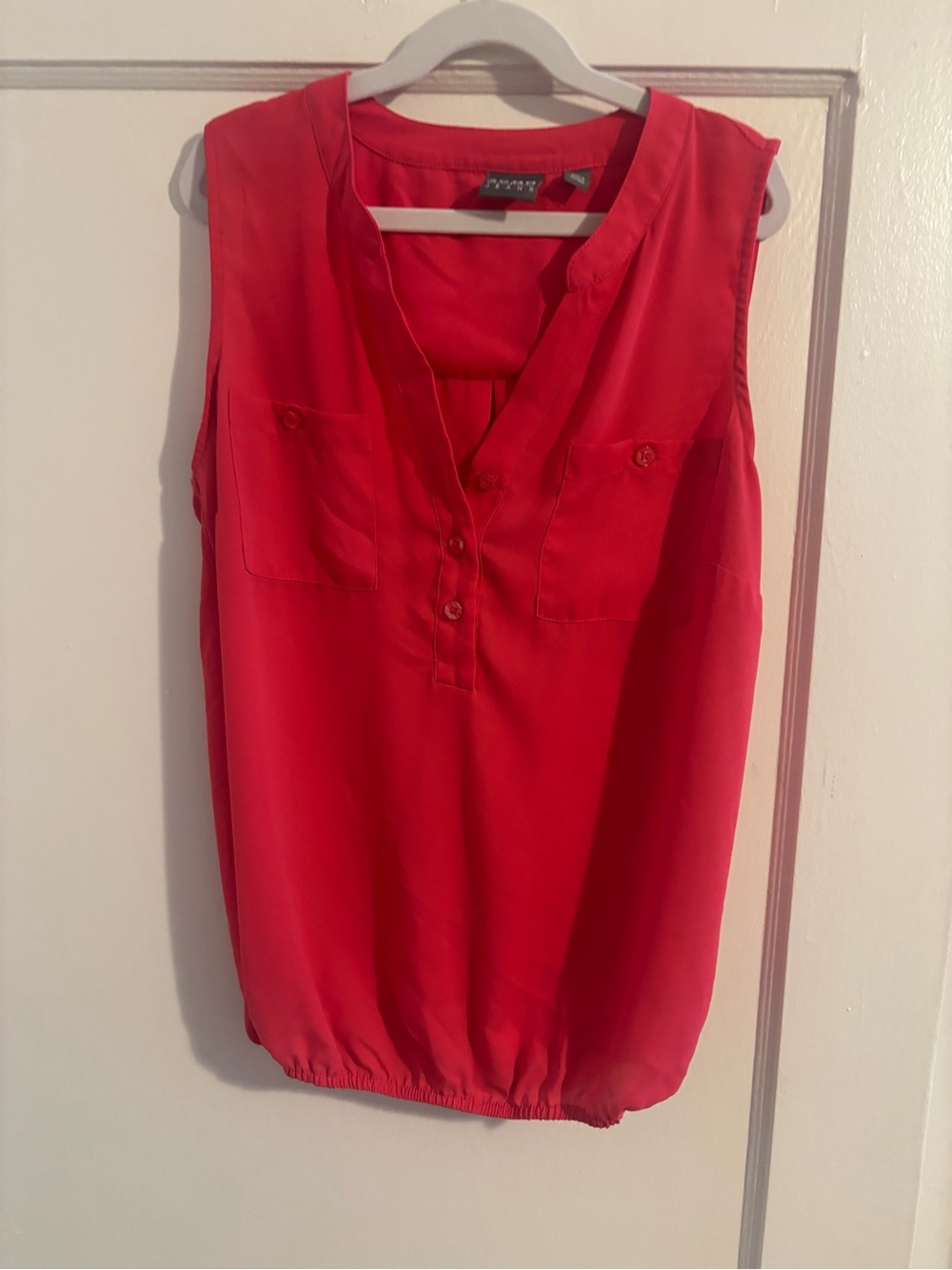 New York & Company Bright Red Sleeveless Henley Blouse